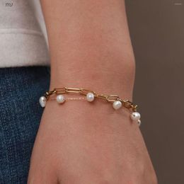 Link Bracelets Real Pearl Chain Layered Bracelet For Women Stainless Steel Dainty Summer Jewellery 2023 Dropship Supplier