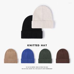 Berets Winter Brimless Toe Cap Cotton Knitted Hat Women Outdoor Keep Warm Earflaps Head-Wrapping Beanie All-Match Men's Wool