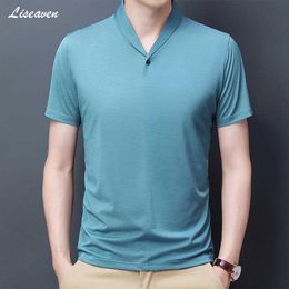 Men's T-Shirts Liseaven 7 Colours T-Shirt Men Spring T Shirt Men Solid Colour V-Neck Tshirt Short Sleeve Top Men Brand Slim Fit Tee Shirts Y2302