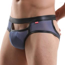 Underpants Men Hollow Briefs Sexy Mesh See-through Underwear Low-Waist Backless Thong Male Panties Open Penis Pouch Exotic Gay Lingerie