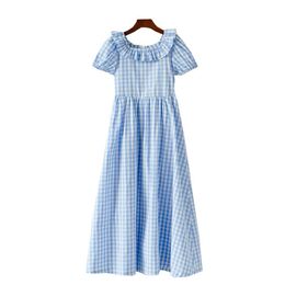 Girl's Dresses 4 To 16Y Kids Teen Girls Dress Retro Princess Maxi Long New 2022 Summer Children Cotton Plaid Casual Clothing Elegant #9407 0131