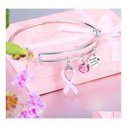 Charm Bracelets Pink Ribbon Breast Cancer Designer Extendable Wire Cute Bracelet Bangle Gift For Women Nursing Survivor Jewellery Drop Otags