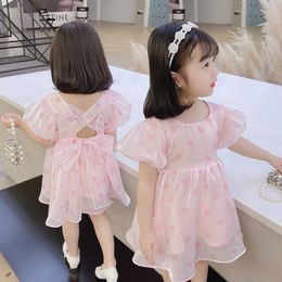 Girl's 2022 Summer Baby Girls Pink Dots Gown es Birthday Party Princess Dress Kids Cute Bow Tutu Toddler Children's Clothing 0131