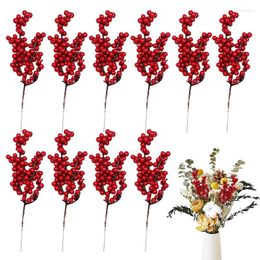 Decorative Flowers Red Berry Picks 10 Pack Artificial Stems 8.46 In Burgundy Holly Berries Branches For Christmas Tree