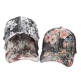 Ball Caps Women Lace Baseball Cap Girl Adjustable Outing SunHat Female Flower Printed Peaked Trucker Hats Lady Cotton Sports Gorras G230201