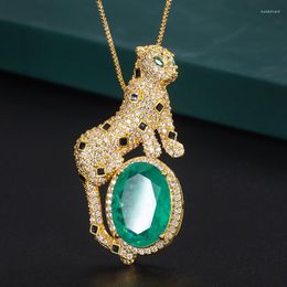 Pendant Necklaces Bilincolor 2023 Vintage Imitation Emerald Leopard Necklace