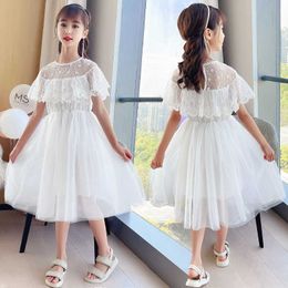 Girl's Elegant Child Princess dress for Girls White Lace Mesh Summer Baby Girl Clothes Embroidered Dresses Kids Birthday Party 0131