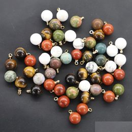 Charms 8Mm 10Mm Natural Stone Mticolor Ball Shape Gold For Necklace Earrings Pendant Diy Fashion Jewellery Making Drop Deliver Dhgarden Dhvju