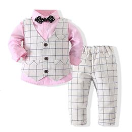 Suits Kids Fashion Formal Suit Clothes Baby Boys Gentleman Cotton Costume Sets Childrens Wedding Birthday Dress Clothing Outfits 230131