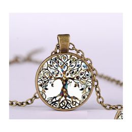 Pendant Necklaces Fashion Jewelry Vintage Time Gem Cabochon Tree Of Life Necklace Drop Delivery Pendants Dhkc2