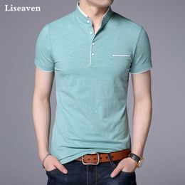 Men's T-Shirts Liseaven Men Mandarin Collar T-Shirt basic tshirt male short sleeve shirt Brand New Tops Tees Cotton T Shirt Y2302