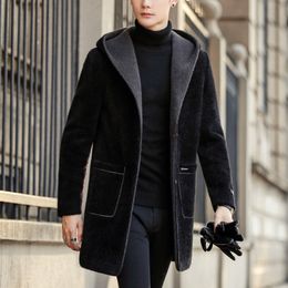 Men's Wool Blends Winter Long Jacket Hooded Casual Business Trench Coat Social Streetwear en Windbreaker Clothing 230201