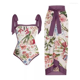 Women's Swimwear Vintage One Piece Swimsuit Floral Print Colorblock And Skirt Holiday Beach Dress Sexy Designer Bathing Suits For Women''gg''TNN5