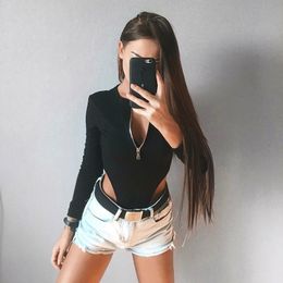 Women's Jumpsuits Rompers Spring Fashion Black Zipper Fitness Long Sleeve Tight Elastic Bodysuits High Wasit Overalls 230131