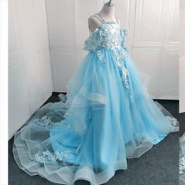 Girl Dresses Communion Flower Off The Shoulder Princess Dress For Kids Tulle Beading Elegant Applique Vestidos De Novia