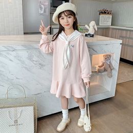 Girl's Fresh style kids' wear Baby Girls Clothes Cotton Sailor collar Straight Dresses Primary school girls Casual Dress Autumn 0131