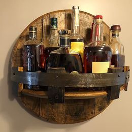 Tabletop Wine Racks Bar Vintage Wooden Bottle Holder Round Shelf Wall Display Decor Rack Mount Whiskey Shelves Floating Shelve 230131