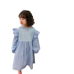 Girl's Dresses Korean Children Casual Spring Clothing New Elegant Flounced Sleeve Kids Girls Princess Dress Cotton #9361