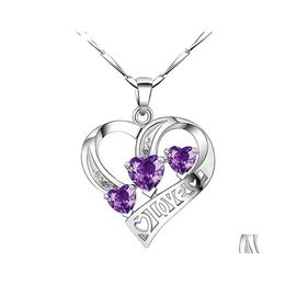 Pendant Necklaces Heart Blue Crystal Necklace Romantic Womens Party Jewelry Fashion Valentines Day Gifts Sier Amethyst Drop Delivery Dhp3X