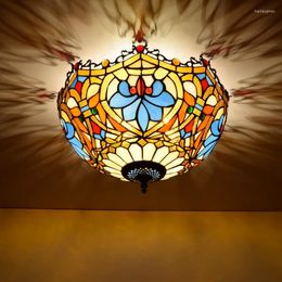 Ceiling Lights 40cm European-Style Lovely Beads Vintage Tiffany Colorful Glass Restaurant Bedroom Aisle Bathroom Lamp