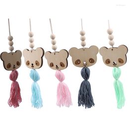 Decorative Figurines Cute Panda Shape Wooden Beads Tassel Nordic Style Pendant Kids Room Decoration Wall Hanging Ornament