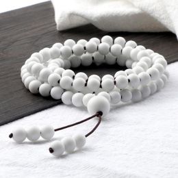 Strand Arrival 6MM Matte White Porcelain Beaded Bracelet Charm 108 Beads Elastic Rope Necklace Women Men Healing Pulsera Jewelry