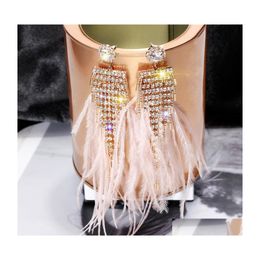Dangle Chandelier Fashion Jewelry S925 Sier Post Feather Earrings Rhisntone Tassel Long Stud Drop Delivery Dhsdr