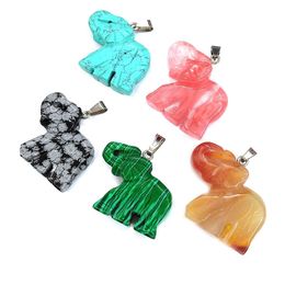 Charms Natural Semiprecious Stone Elephant Rose Quartz Healing Reiki Crystal Pendant Diy Necklace Earrings Women Fashion Jew Dhgarden Dhq9N