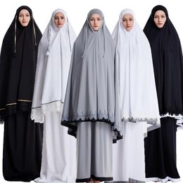 Ethnic Clothing Ramadan Women 2 Piece Muslim Prayer Set Khimar Abaya Overhead HijabSkirt Full Cover Islam Middle East Worship Service 230131