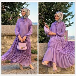 Ethnic Clothing Middle East Women Long Dress Maxi Full Sleeve Solid Purple Dresses Turkey Arabic Dubai Muslim Robe RV416