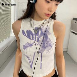 Women's Tanks Camis Karrram Y2k Aesthetics Tank Tops 00s Grunge Fairycore Print Crop Tops Korean Fashion Kaii Tops Harajuku E-girls Cute Tanktop Y2302