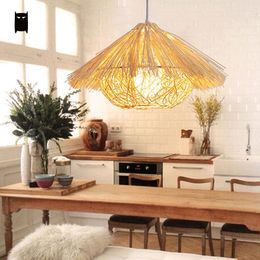 Pendant Lamps Natural Wicker Rattan Nest Light Fixture Rustic Asian Japanese Art Style Hanging Lamp Luminaria Indoor Home Dining Room