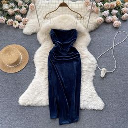 Casual Dresses Autumn And Winter French Velvet Waist Inside The Bottom Of Celebrity Halter Open Dress