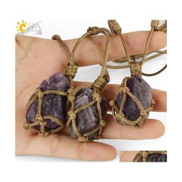 Pendant Necklaces Natural Stone Necklace Crystal Woven Net Bag Cowe Rope Women Jewellery 12 2Hs Q2 Drop Delivery Pendants Dh5Qe