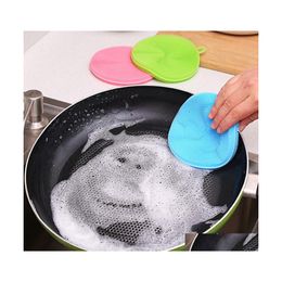 Cleaning Brushes Round Sile Brush Antiscald Nonstick Oil Kitchen Dish Washing Mtifunctional Tool Clean Hygienic Vt1419 Drop Delivery Dhlf1