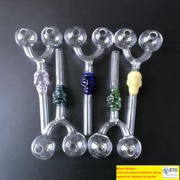 Double Burner Smoking Pipes Skull Pyrex Glass Oil Burner Pipes Multicolor Glass Pipes New Arrivals Wholesale Factory straight