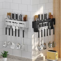 Cooking Utensils Kitchen Storage Shelf Knife Stand Chopstick Rack Spoon Holder Wallmounted Free Punching Organiser Gadgets Accessories 230201