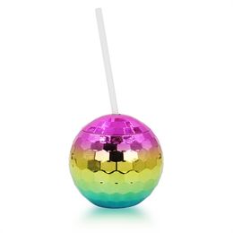 20oz Plastic Electroplating Ball Cup Discoball Flash Mugs Wine Glass Water Cups with Straws Banquet Party Decoration