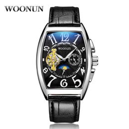 Wristwatches 2023 Fashion Tonneau Watches Men Luxury Tourbillon Automatic Mechanical Moon Phase Relogio Masculino