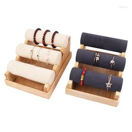 Jewellery Pouches 2Pcs Solid Wood 3-Layer Detachable Bracelet Wooden Watch Storage Display Stand Beige Grey