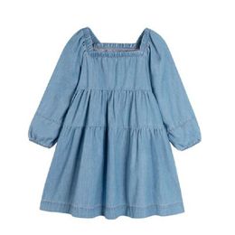 Girl's Dresses 2022 Spring New Arrival Kids Girls Elegant Denim Dress Children Fashion Cotton Clothing Solid #9377 0131
