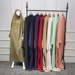 Ethnic Clothing Muslim Women Maxi Prayer Abaya Full Cover Dress Robe Kaftan Arab Hooded Islamic Burqa Khimar Veil Niqab Loose Jilbab Middle