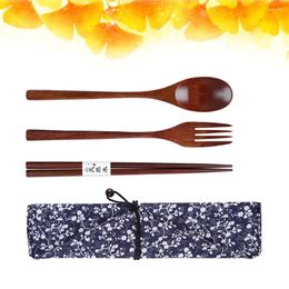 Dinnerware Sets Set Travel Wooden Flatware Cutlery Tableware Utensil Wood Lunch Chopsticks Silverware Fork Spoon Camping Reusable Utensils