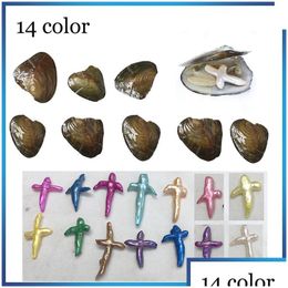 Pearl Cross Oyster New 14 Mix Colours Freshwater Shell Natural Ctured Sea Wateoyster Mussel Farm Supply Drop Delivery Jewellery Dhjry