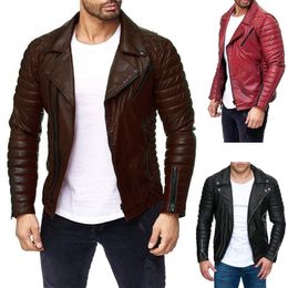 Mens Leather Faux Cool Motorcycle Jackets Slim Zipper Coats Plus Size 230131