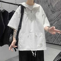 Men's T-Shirts Tooling short sleeve t-shirt men's summer trend hooded half sleeve sweater tide brand loose port style half sleeve top Y2302