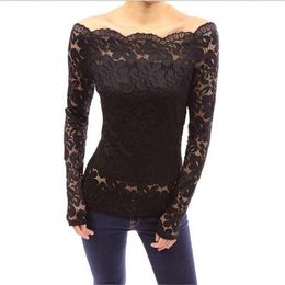 Women's TShirt Sexy One shoulder Lace Blouse Top Black White Long Sleeve Shirts Ladies Party Wedding Blouses Tops Women Clothing 230131