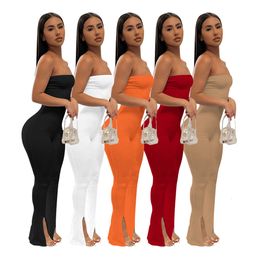 Women's Jumpsuits Rompers Echoine Hem Slit Elastic Bodycon Jumpsuit Woman Sexy Suspenders Sleeveless Skinny Flared Trouser Romper Yoga Overalls 230131