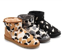 Women cow print ultra mini snow boots slipper U winter new popular Ankle Sheepskin fur plush keep warm boots with card dustbag beautiful gifts