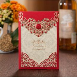 Greeting Cards Red Wedding Invitation Customized With Envelopes 12.7x18.5cm - Set Of 50 Pcs